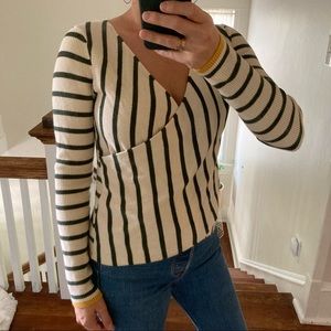 Anthropologie Striped Faux Wrap Sweater